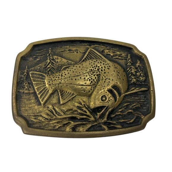 Trout Fish Solid Brass Belt Buckle 1978 BTS - Picture 1 of 4